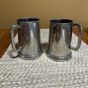 Pair of English Pewter Beer Tankards Stein Mugs